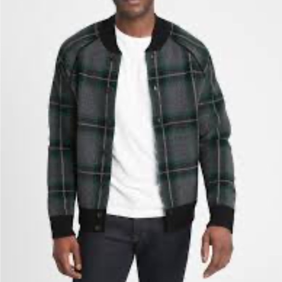 Banana Republic sweater jacket men’s medium plaid bomber Italian modern swacket - Picture 1 of 11